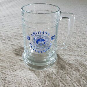 1982 Artisan's Oktoberfest Clear Glass Mug Stein Shriners Logo Emblem AAONMS